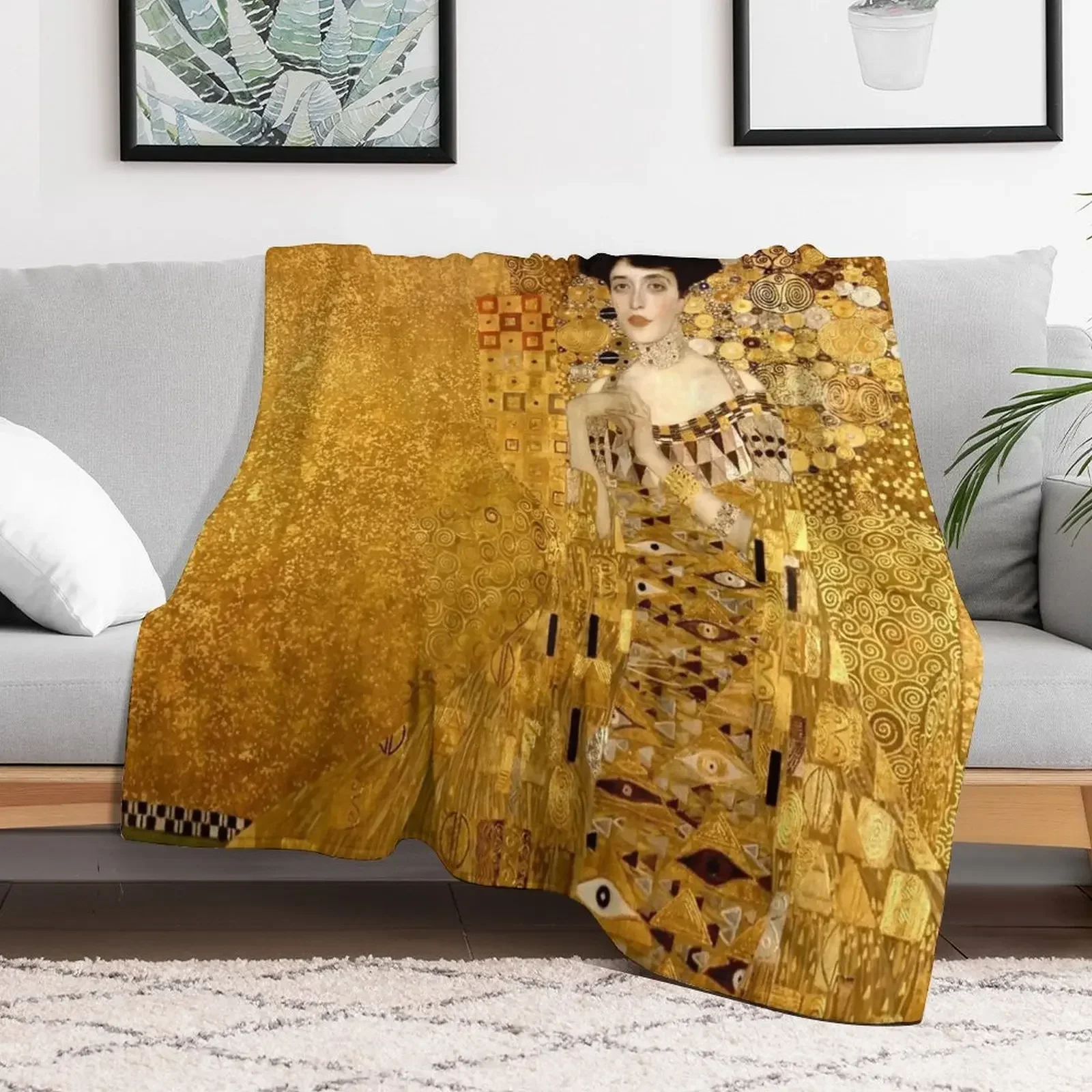 Woman in Gold Portrait by Gustav Klimt Throw Blanket funny gift Thins Summer Beddings Beach Blankets