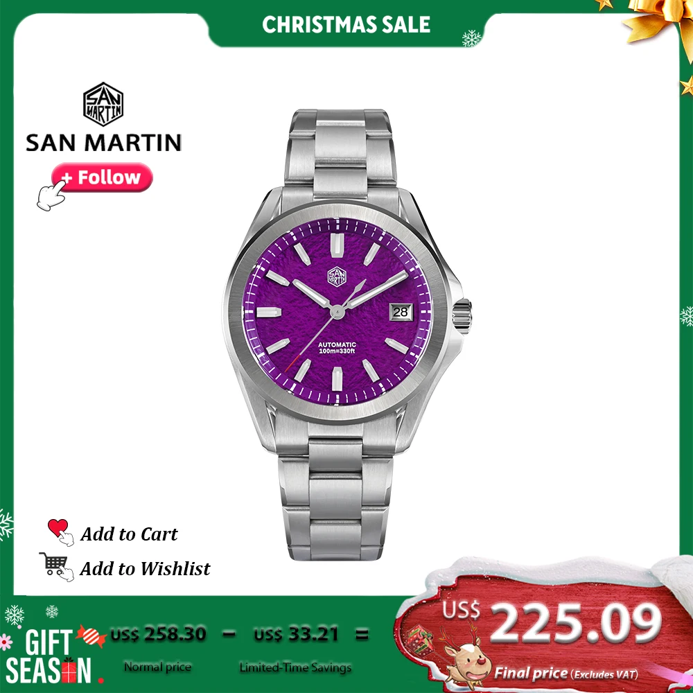 

San Martin 39mm Luxury Sport Watch Enamel Dial NH35 Automatic Mechanical for Men Steel Watches Waterproof 10Bar Luminous SN0129