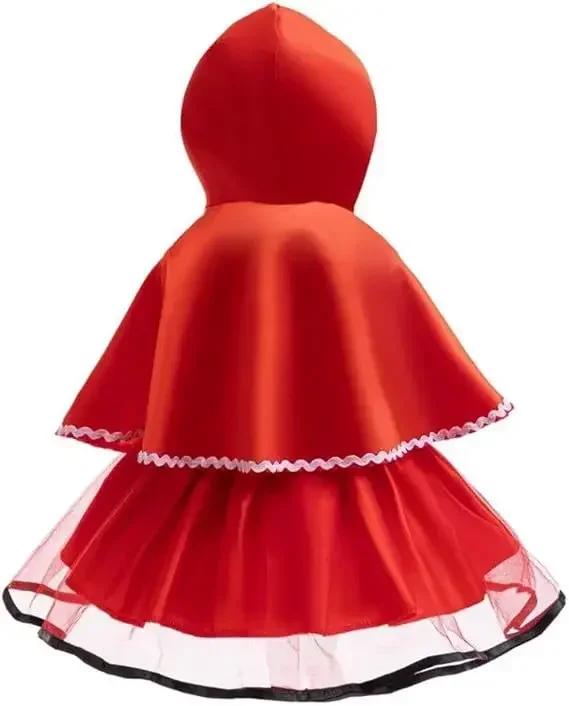 Mädchen Märchenkostüm mit Kapuze, rotem Umhang, Netz-Tutu-Kleid, weißer Schürze, Kinder-Halloween-Karnevalskostüm – Detail 4