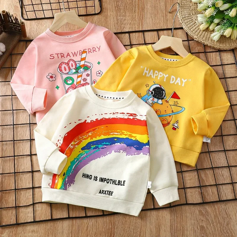 Children's Hoodie Autumn Edition Pure Cotton Boys and Girls Long Sleeved T-shirt Single Top Baby Pullover Kids Clothes class A