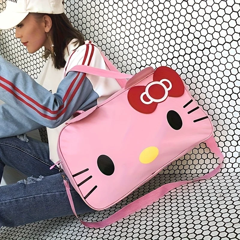 Bolsa de viaje Hello Kitty, tela Oxford, gran capacidad, bolsa de almacenamiento con bonitos dibujos, bolso de mujer para viajes cortos, lona deportiva