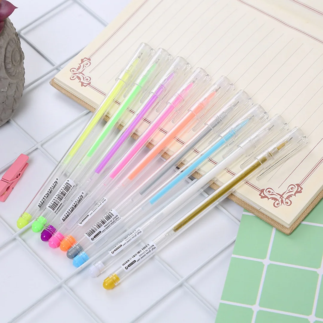 

9PCS Multicolor Gel Pen Set, Highlight Pastel Markers for Journaling, Black Paper Drawing & DIY Scrapbooking