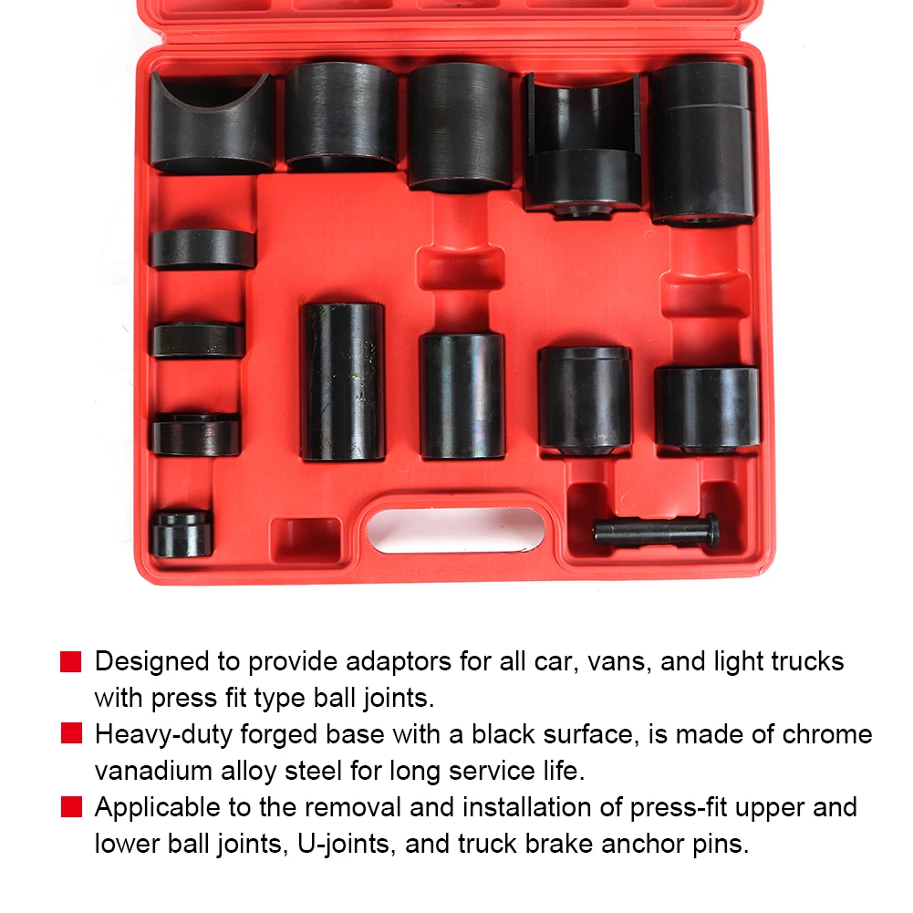 14Pcs Set Steel Ball Joint Press Adapter Set Removal & Installer Service Tool Ball Joint Press Adapter Ball Joint Adapter