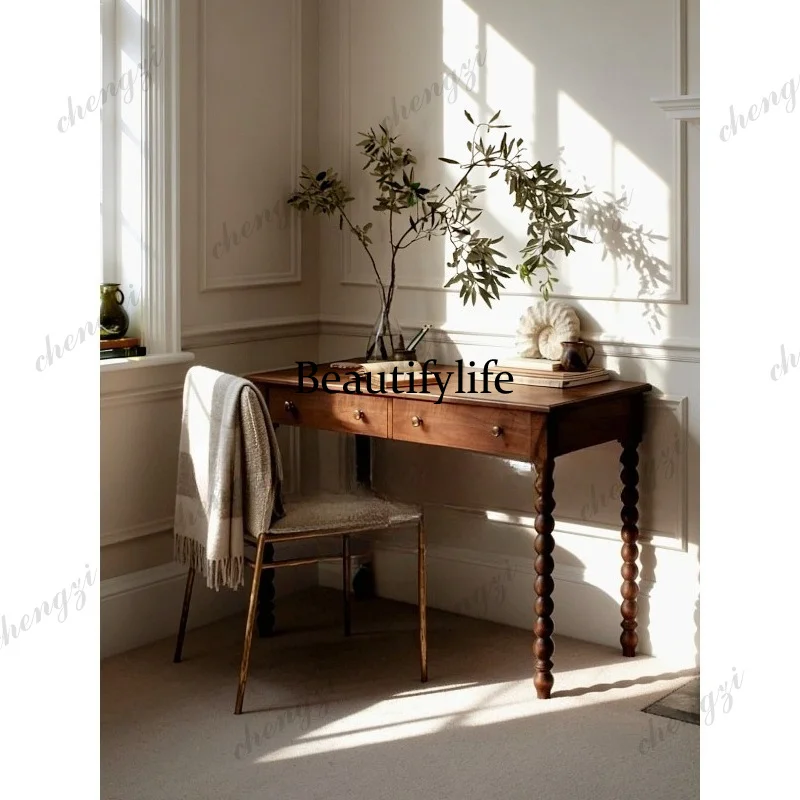 Medieval solid wood desk small apartment study writing desk French makeup table