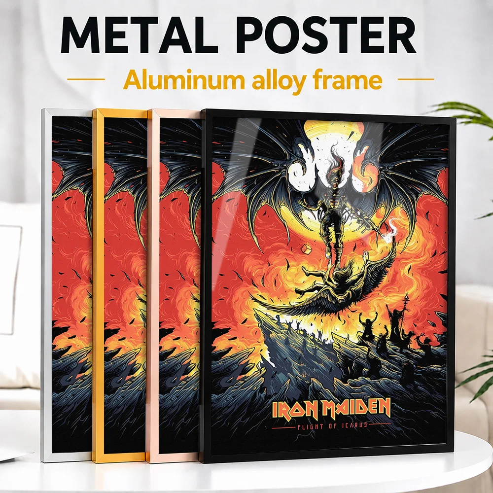 Iron-Maiden Flight Of Icarus Album Framed Metal Print Customized Photo Bold Music Style Wall Art For Studio Memorable Fan Gift