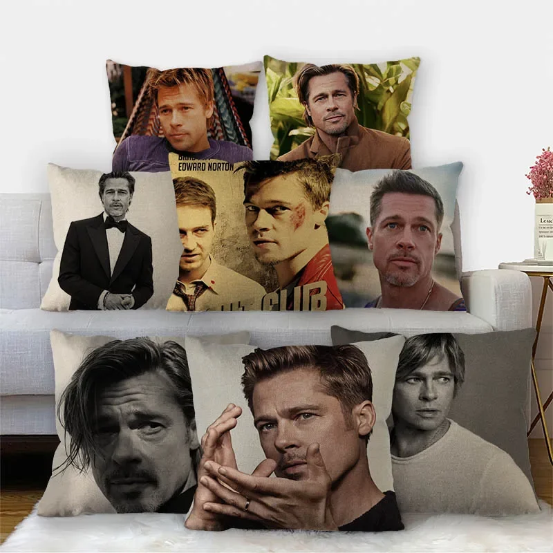 Custom Brad Pitt Pillowcase High Quality Home Textile Cotton Linen Fabric 45x45cm One Side Decoration Pillow Cover New 11-17