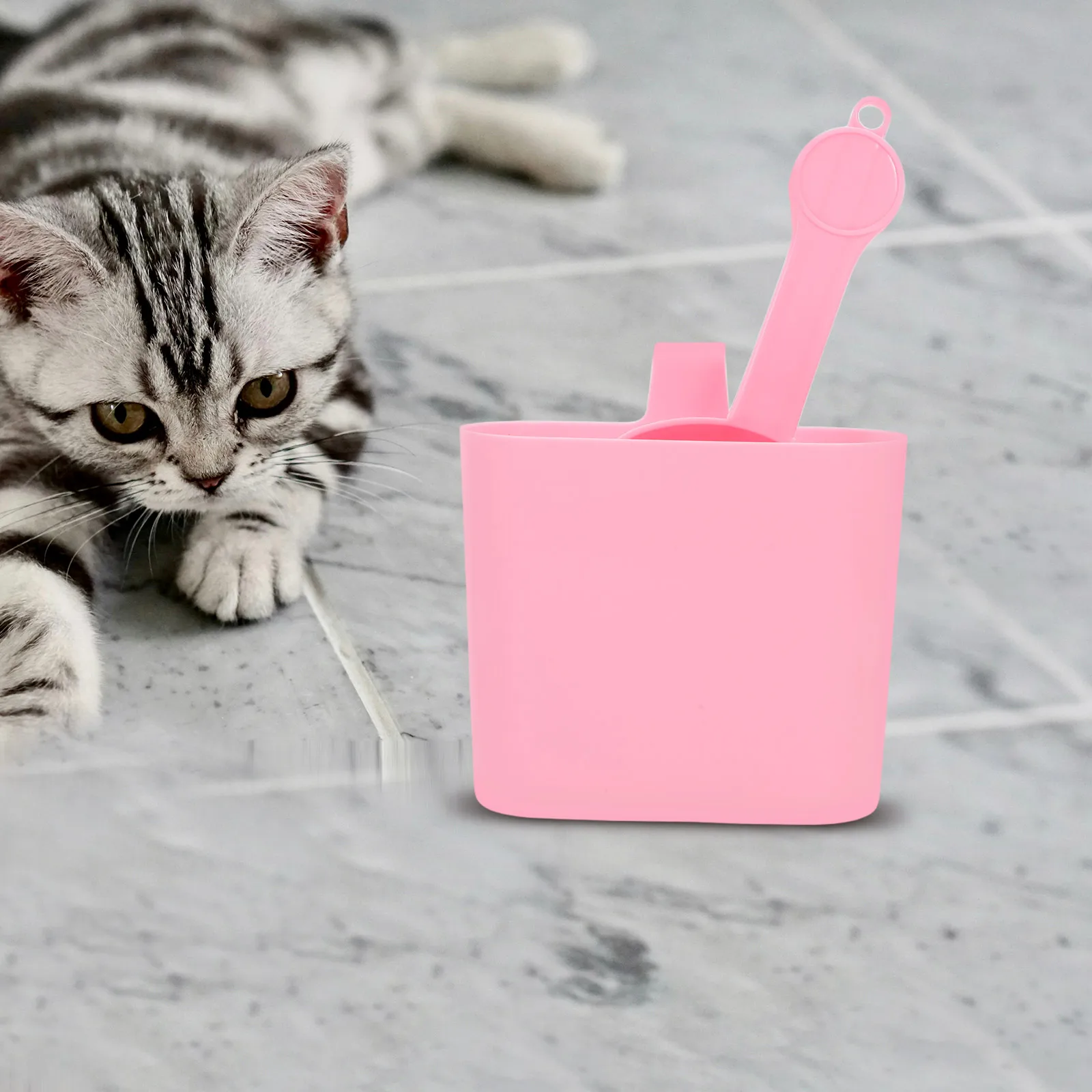 

2pcs Cat Litter Scoop Suit Long Handle Durable Plastic Storage Barrel Mesh Design Clumping Crystal Litter Safe