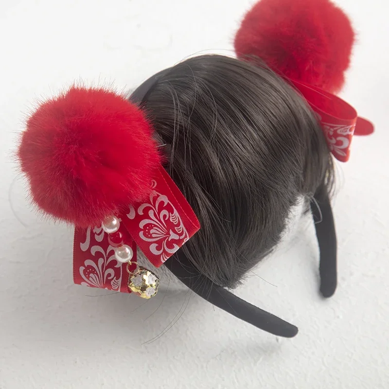 Hair accessories children JIAFA performance wig headband Chinese style red hairball Hanfu headgear fringe