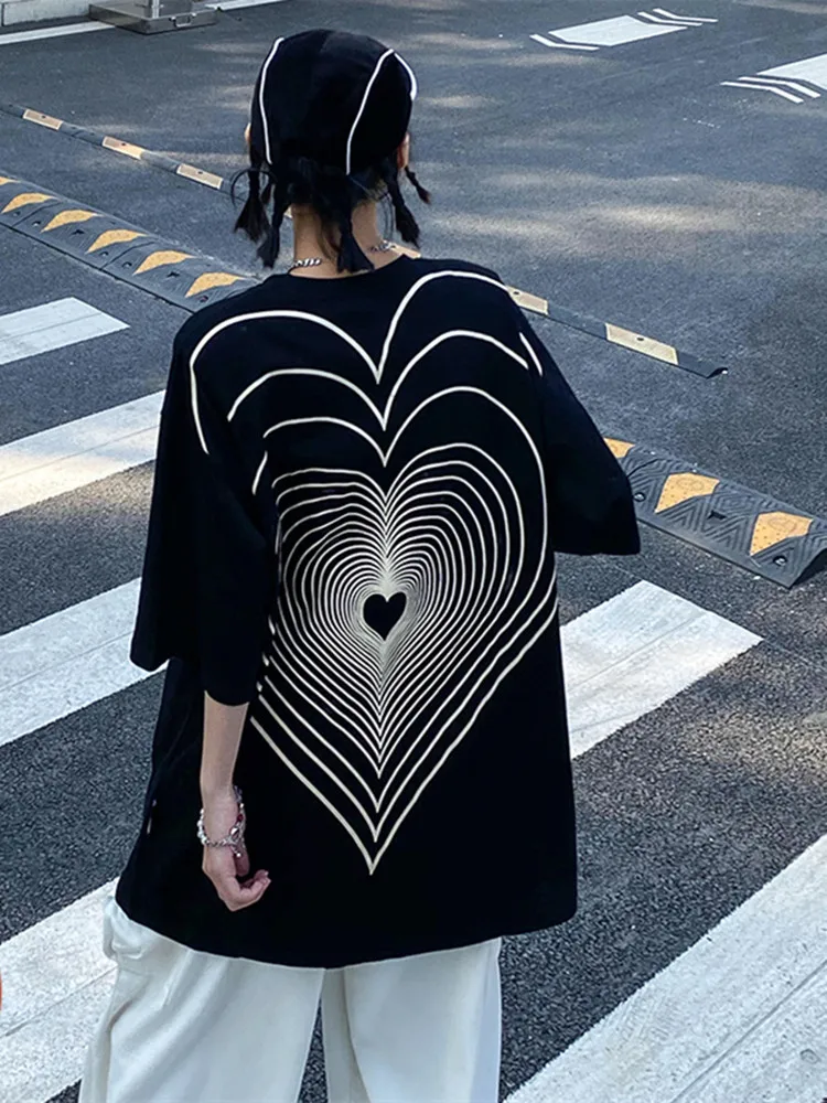 

Hip Hop Short Sleeved T-shirt Women's 2022 Summer Letters Heart Printed Oversize Loose Bottomed Casual TShirt