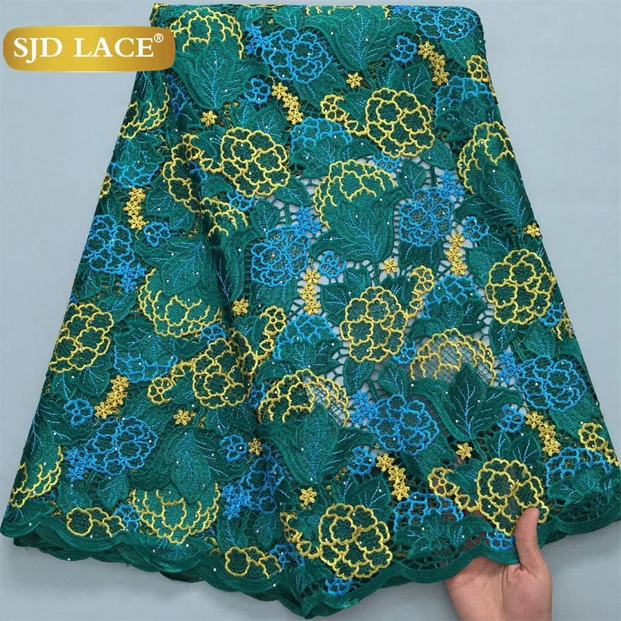 

SJD LACE Nigerian Stones Guipure Cord Lace Fabrics 2025 New 5 Yards African Water Soluble Lace For Women Party Dresses Sew 4136