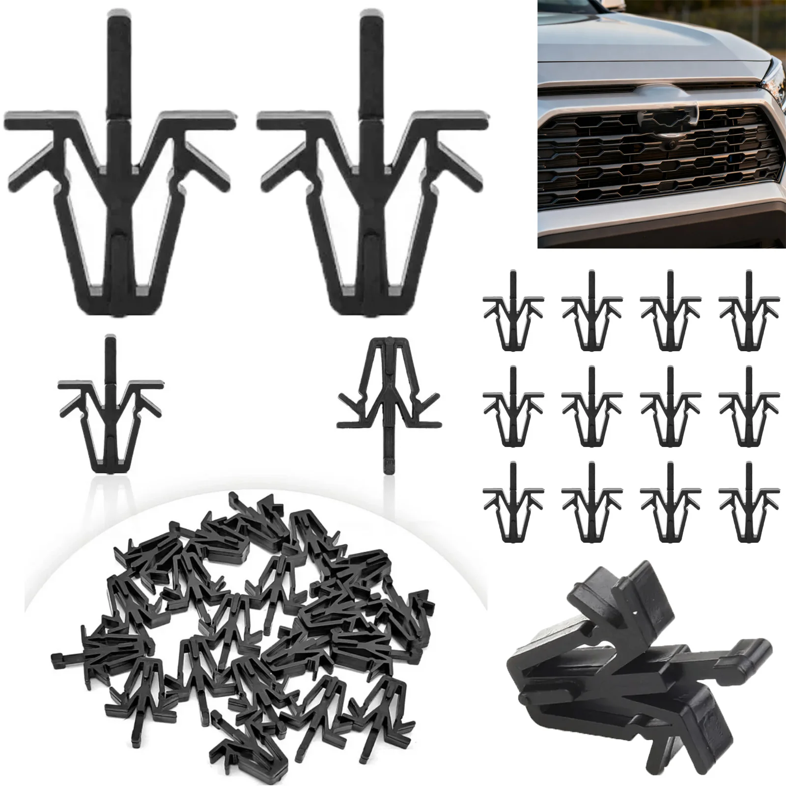 10-50 Uds. Piezas de repuesto de sujetadores de rejilla delantera de plástico duradero para Toyota RAV4 / Camry / Pickup (Tacoma Hilux)