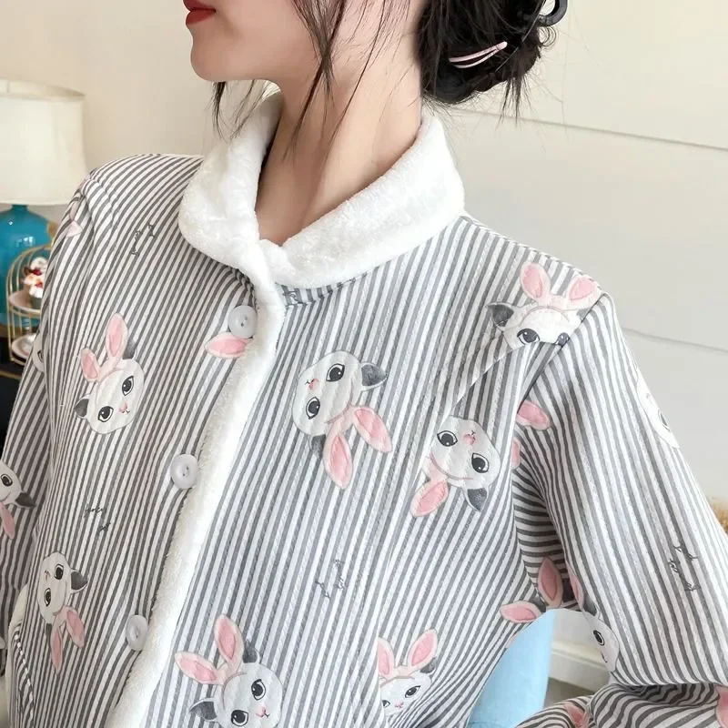 New Confinement Clothing Spring Autumn Thick Autumn Winter Homewear Postpartum Nursing Pajamas Plus-size Warm Sleepwear
