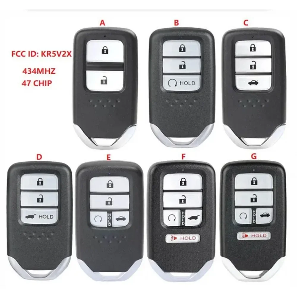 BB Key for Honda Accord Civic Jazz CRV HRV XRV Grace Pilot Venzel 434MHz ID47 Chip FCC ID:KR5V2X Keyless Go Smart Remote Car Key