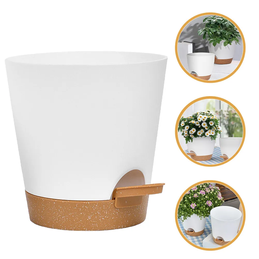 

3Pcs Self Watering Flower Pots Indoor Outdoor Planter Set with Drainage Simple Design for Succulents Houseplants