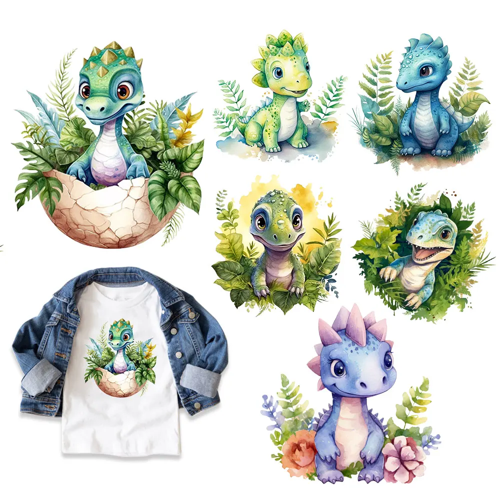 Iron on Transfer Cute Dinosaurs Heat-sensitive Patches Application Stripes on Kids Clothes ironing Printing for Tops DIY Decals