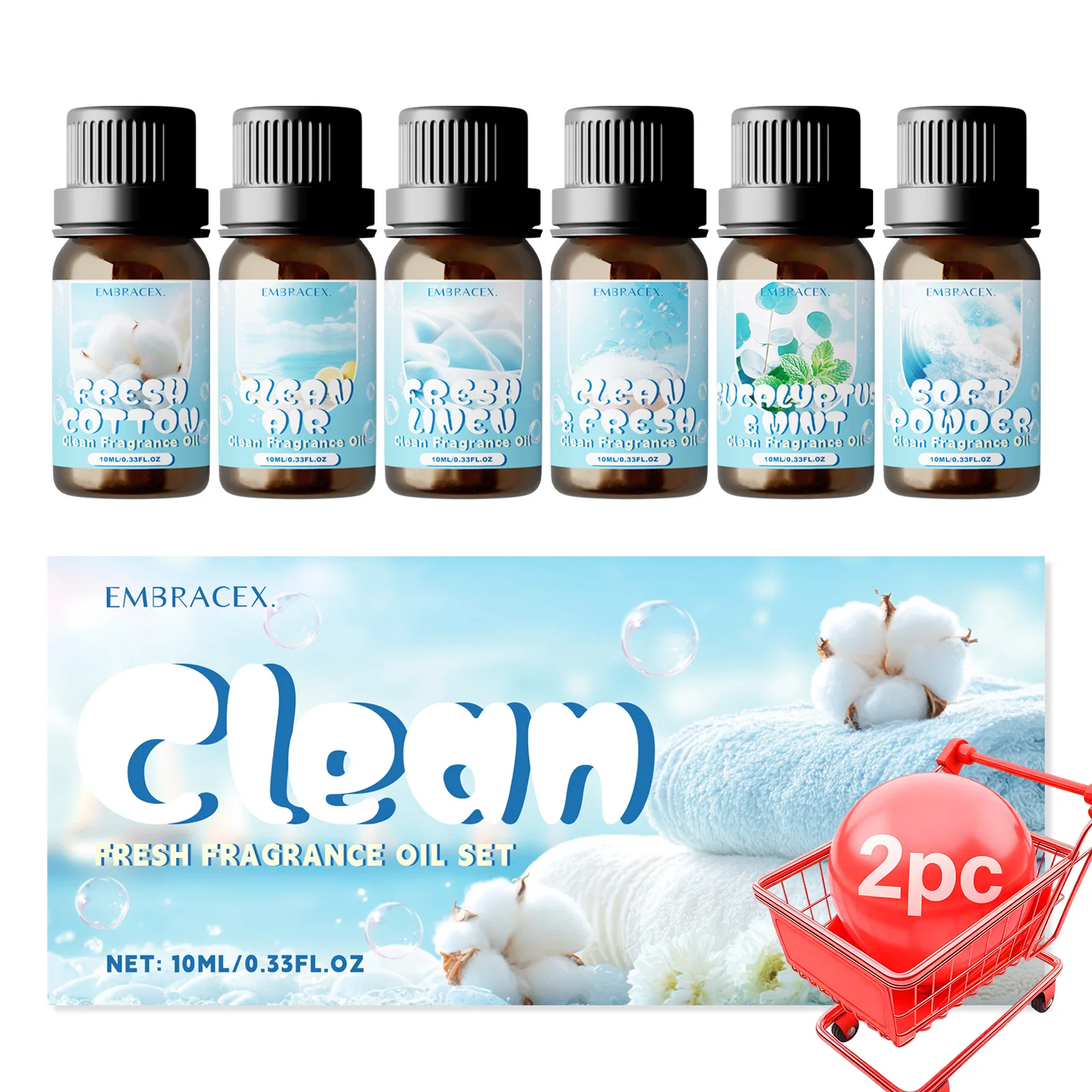 2er-Set mit 6 x 10 ml Duftölen für Diffuser, Kerzen, Auto, Büro, mit einem frischen, erfrischenden Duft, langanhaltend, ideales Geschenk für die Feiertage.