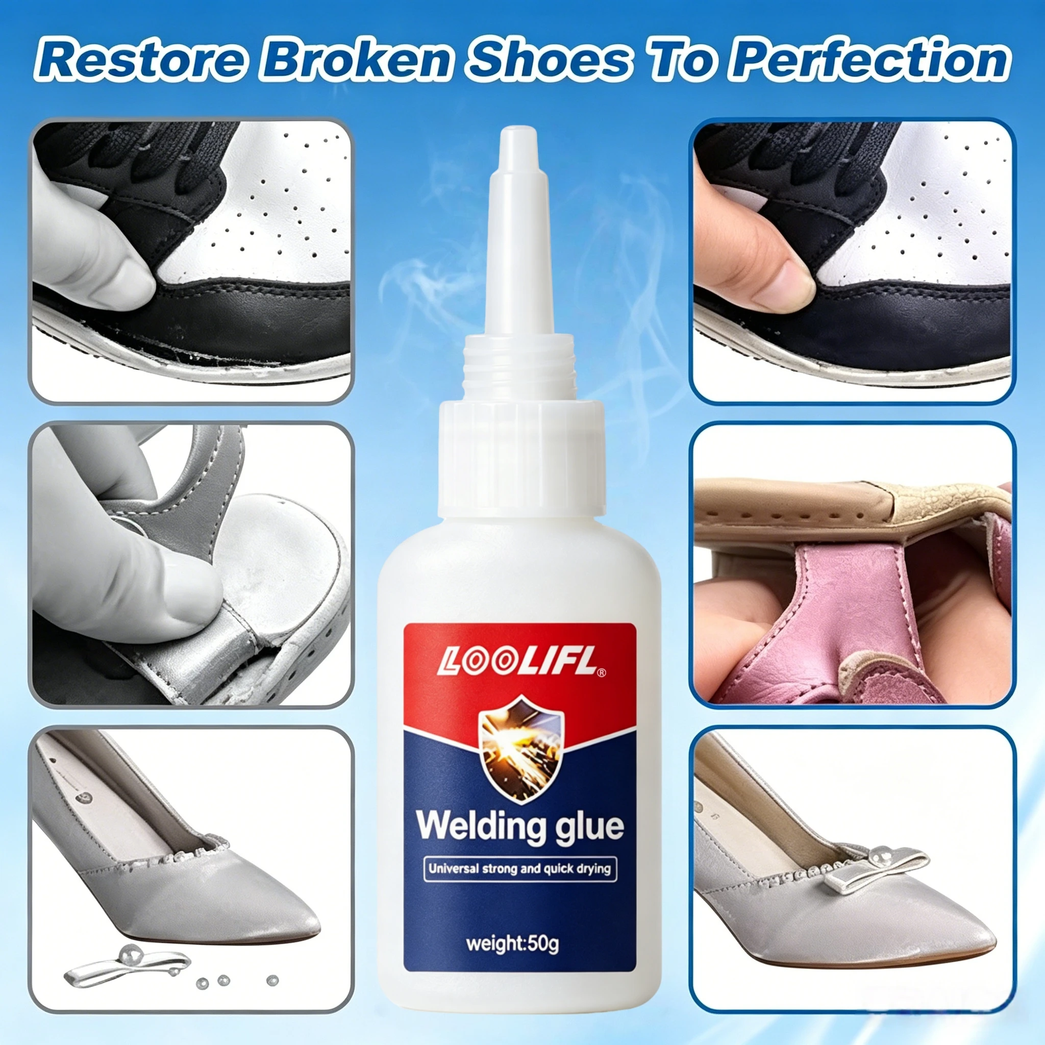 50g Heavy Duty Shoe Repair Glue - Clear Waterproof Super Adhesive for Rubber Soles, Boots, Leather, Sneakers, Heels & Insoles