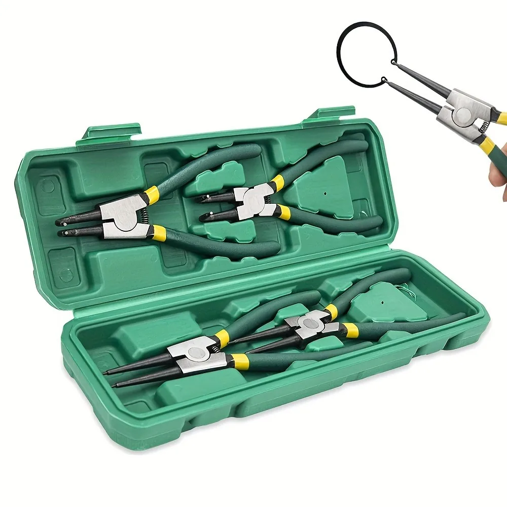 4pcs 7-Inch Snap Ring Pliers - Heavy Duty, Internal And External Snap Ring Tool Set with Straight And Bent Jaws