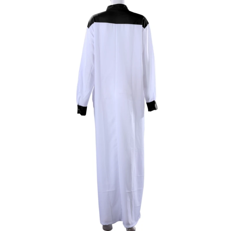 Y166 Moslim Thobe Comfortabele Mannen Caftan Mouw Contrast Kleur Moslim Kleding Mandarijn Hals Moslim Gewaad voor