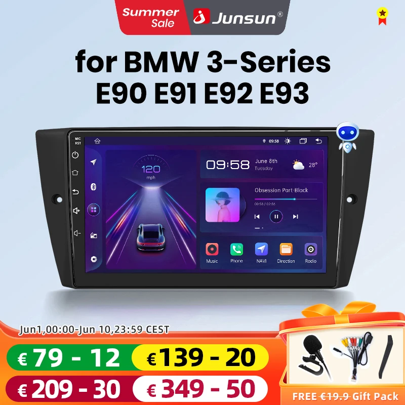 Junsun autoradio sans fil CarPlay Android Auto pour BMW série 3 E90 E91 E92 E93 GPS multimédia 2 din