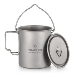 TOMSHOO Ultralight 750ml Titanium Pot Portable Titanium Water Mug Cup with Lid and Foldable Handle Outdoor Camping Cooking