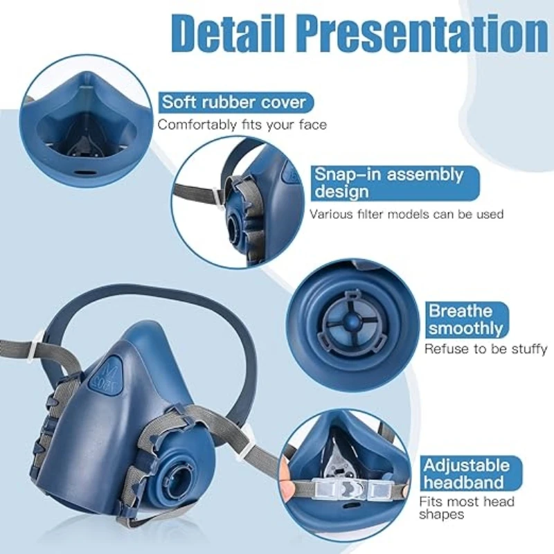 Imagem -04 - Respirador de Gás de Poeira Half Face Mask para Pintura Pulverização de Vapor Orgânico Filtro de Gás Químico Segurança do Trabalho 15 em 7502