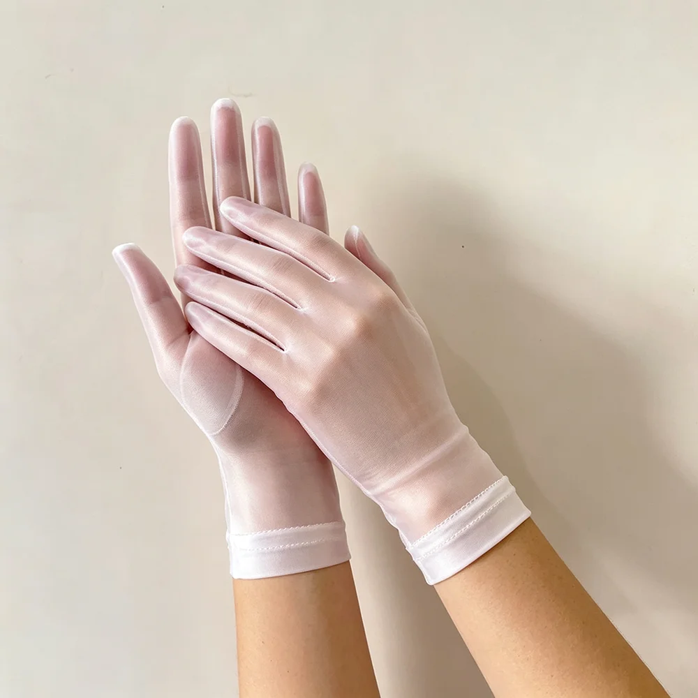 Solid Thin Oil Glossy Connected Finger Gloves Cosplay Sexy Gloves Shiny Role-playing Dress Gloves Jewelry Display Short Gloves