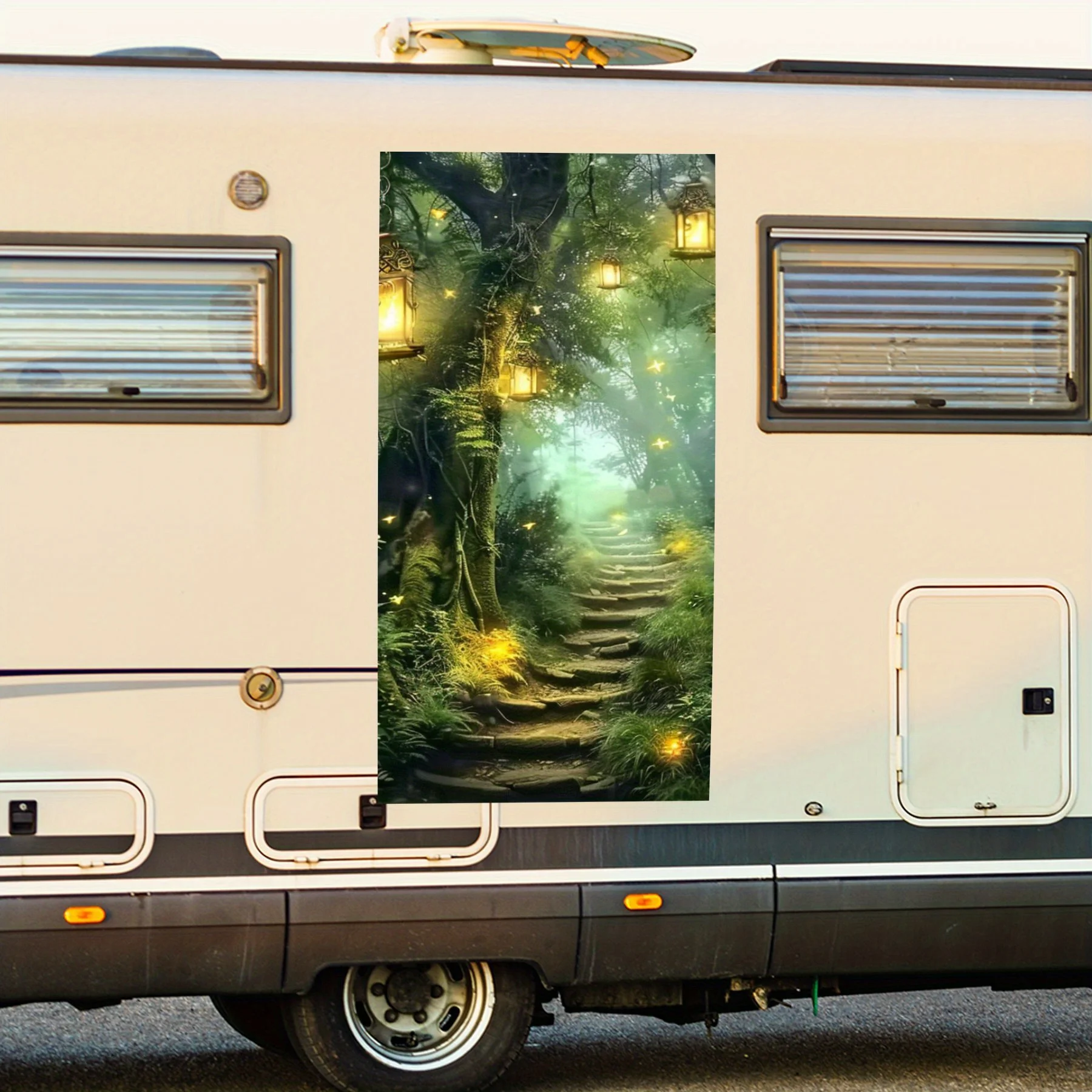 

Зачарованная лесная дорожка, дом на колесах, наклейка на дверь автомобиля, ПВХ, самоводонепроницаемая палочка, яркие автомобильные внешние аксессуары, декор, защита Gif