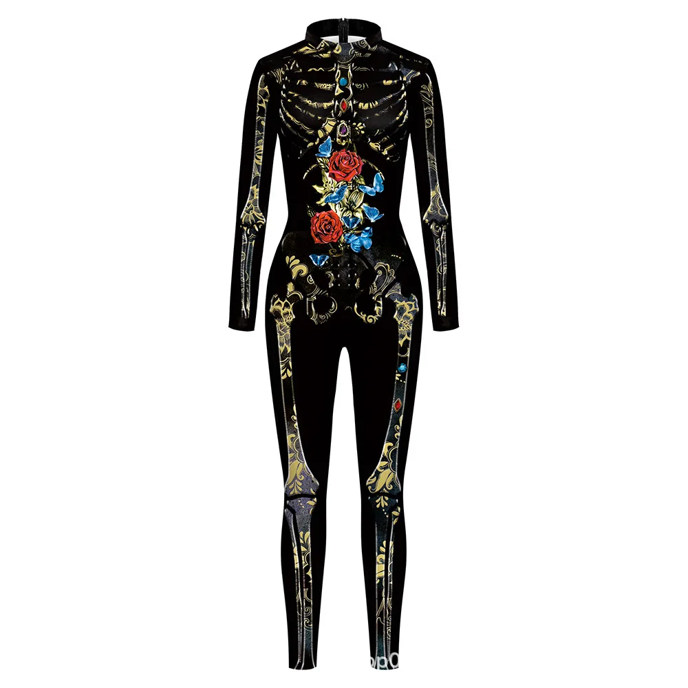 Damen 3D-gedruckter Skelett-Catsuit Jumpsuit Sexy Cosplay-Kostüm für Halloween-Party Modischer Cosplayer Aerial Yoga Bodysuit – Detail 7