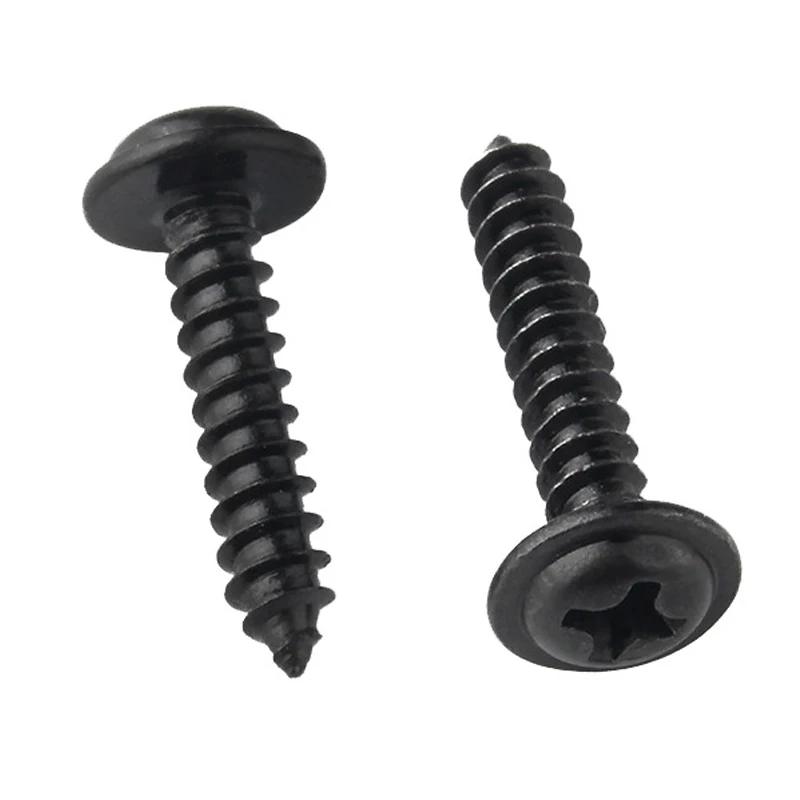 100pcs/lot Black Self-tapping Screw Pan Head PWA Cross Round Head With Washer Cushion M1.4 M1.7 M2 M2.3 M2. 6 M3 M3.5 M4