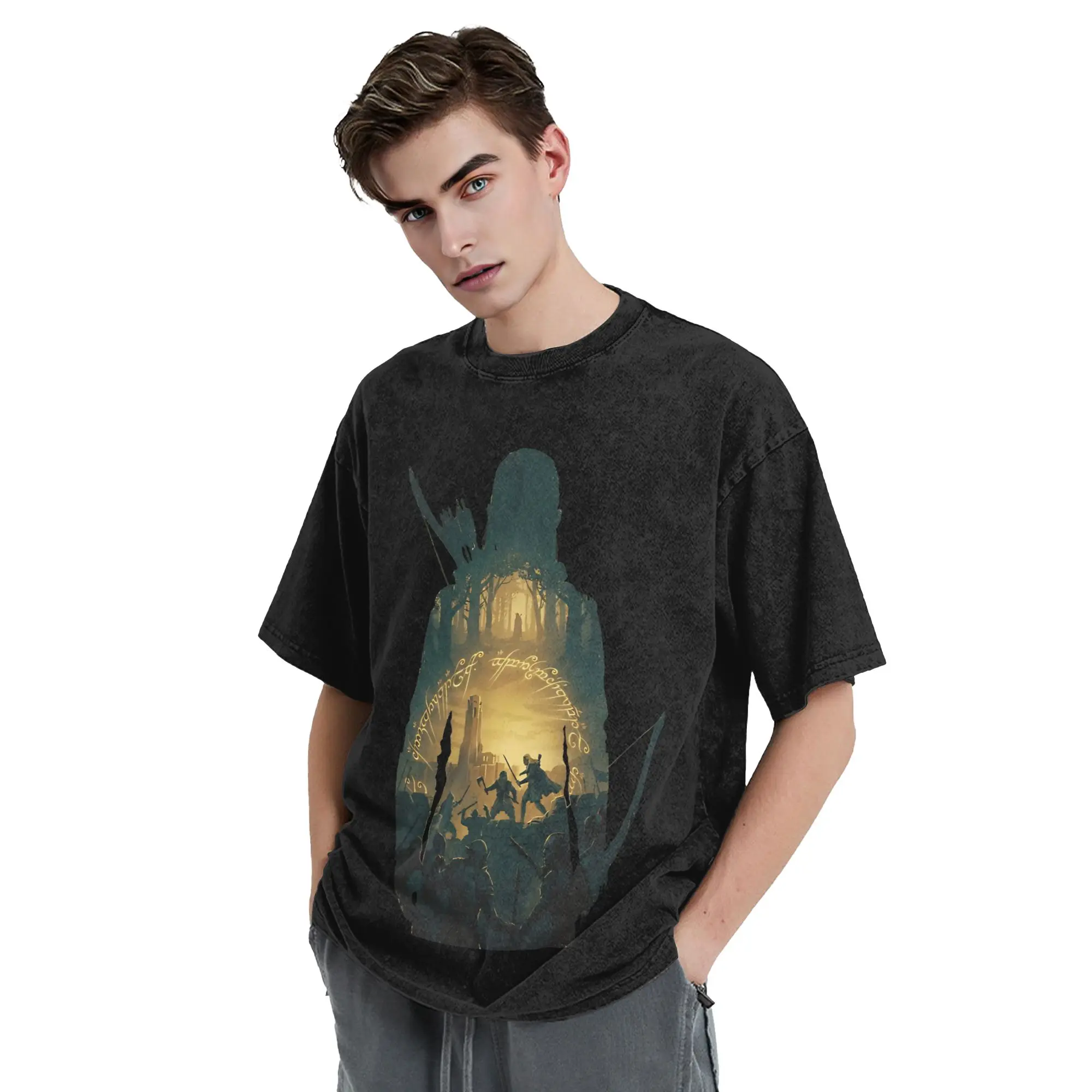 L-Lords R-Rings Legolas Washed T Shirts Streetwear Hip Hop T-Shirt Tee Shirt for Men Women Short Sleeve Oversize Graphic Printed