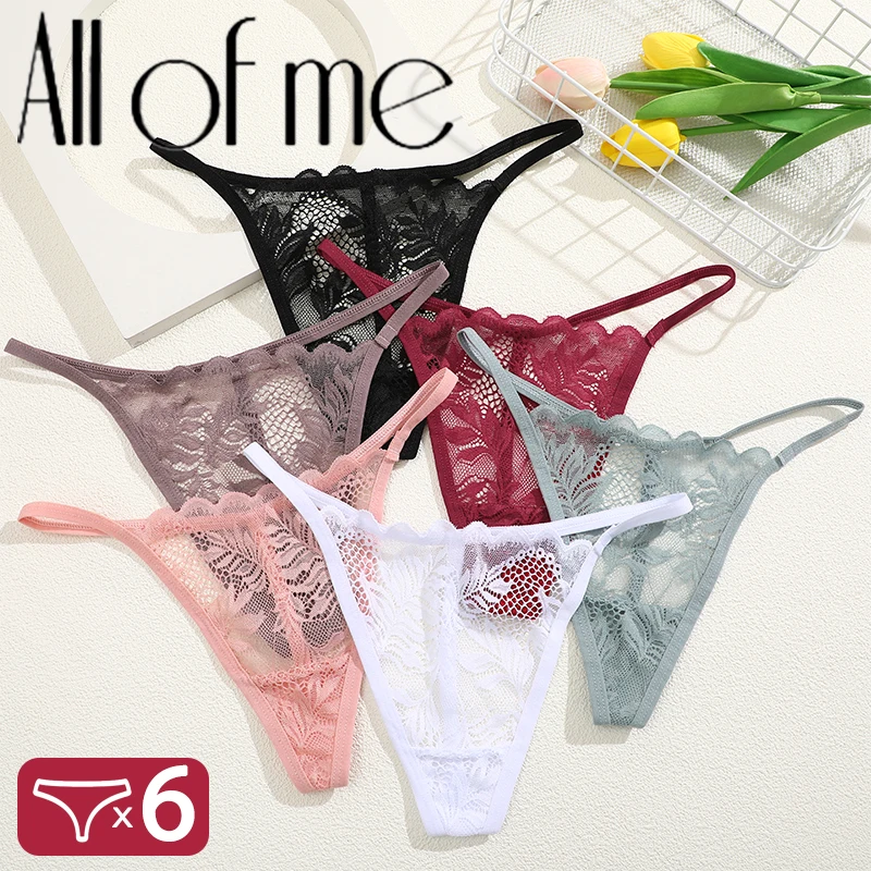 6Pcs Set Lace Thong For Women Low Rise Soft Intimates Lingerie Sexy Lace Panties Color Ladies