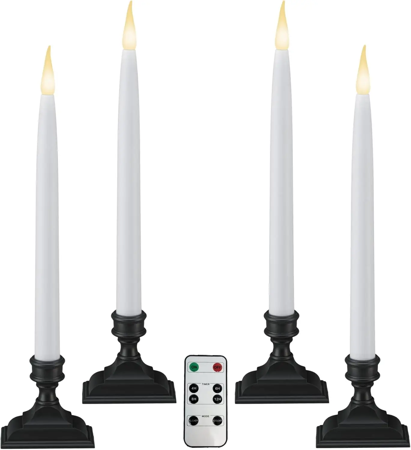 

Battery Operated LED Window Candles with Timer & Remote, Warm White Flicker or Steady Light, Pack of 4 in Antique Bronze