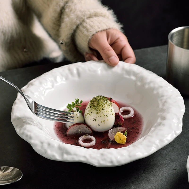Stone Plate Household Ceramic Flat Shallow Plate Tableware Upscale Hotel Western Food Kitchen Fruit Plate