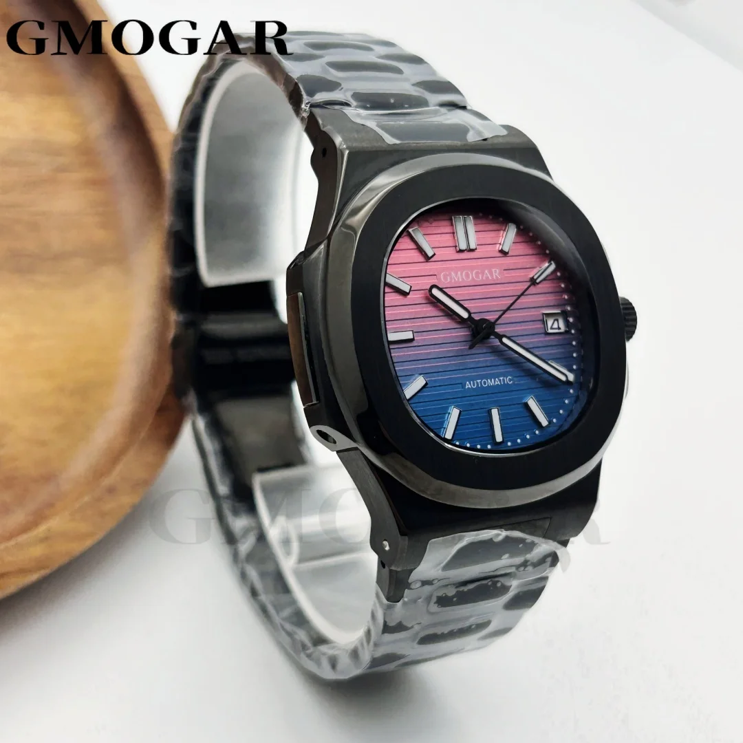 GMOGAR Luxus Schwarz 40MM Platz Japan NH35 Automatische Männer Uhr Sapphire Kristall Glas Datum Anzeige Mechanische Uhr Automatische