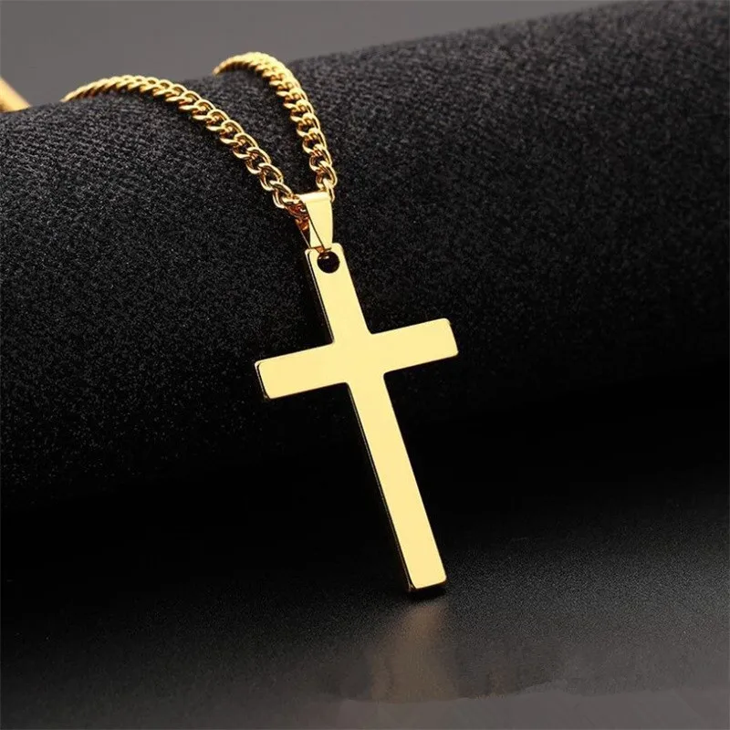 Wu\'s 2022 New Fashion Cross Pendant Necklace Ladies Mens Stainless Steel Chain Charm Necklace Cool Boys Girls Jewelry Gift