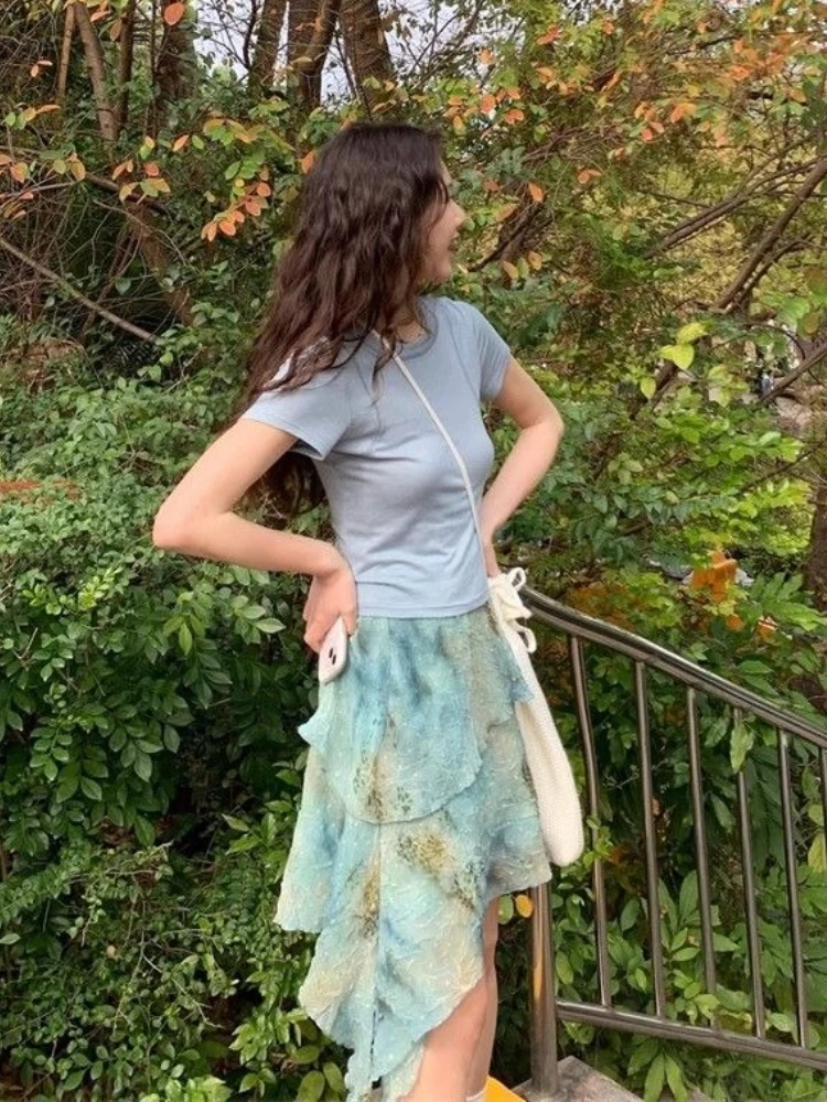 Vintage Irregular Midi Skirt Women's Summer Design High-Waist Slim Fit Skirt Casual Vacation Beach Outfits 2025 Fashion New