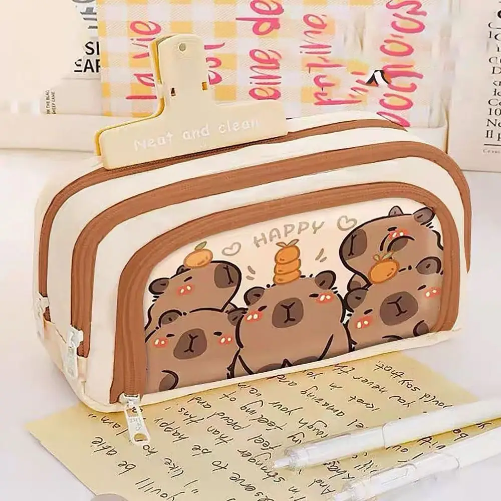 

High Quality Capybara Pen Bag Large Capacity Multi-functional Pencil Case Cartoon Three Layers Stationery Storage Pouch Student