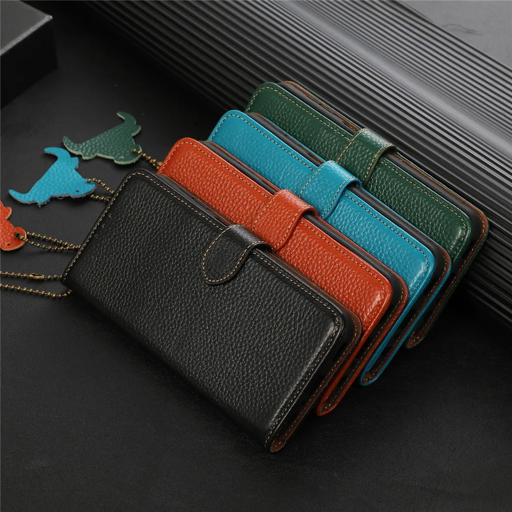 Genuine Leather Litchi Flip Wallet Case For Samsung Galaxy S22 Plus S21 FE S23 S24 S25 S26 Ultra 5G A36 A33 A53 Business Cover