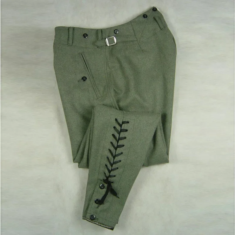 Niemieckie bryczesy jeździeckie Spodnie Męskie Szare Zielone Vintage Spodnie Wełniane