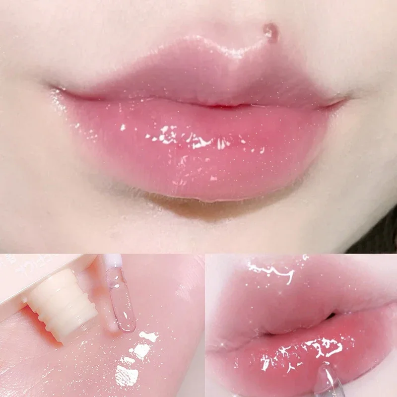 รสพีช Watery Clear Jelly Lip Oil ลิปบาล์มกลิ่นผลไม้ Moisturizing และ Smoothing Lip เส้น Jelly Pout Lip Gloss Glass Lip