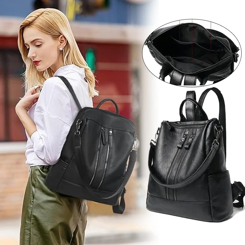 

Leather Backpack Oversized Women's Work Tote with Anti-Slash Straps Professional Waterproof Laptop Bag for Commuters