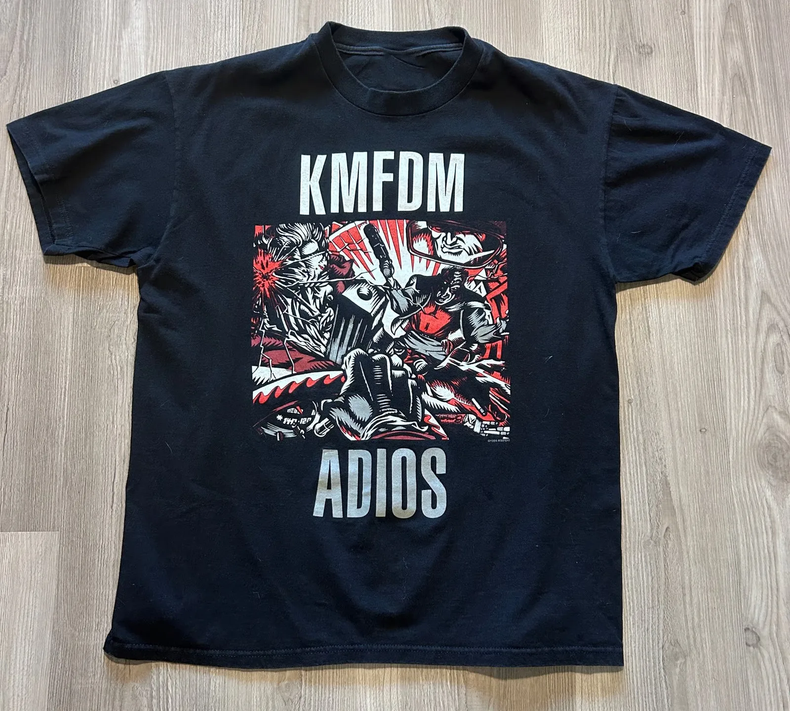 KMFDM Band KMFDM Adios Camiseta negra de algodón pesado de todas las tallas SE540