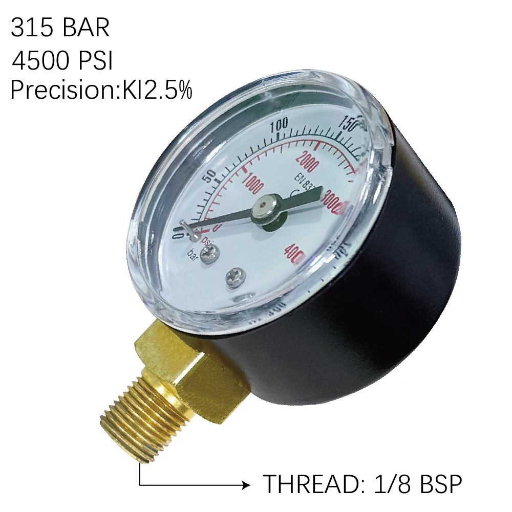 مقياس الضغط العالي 40 مم 315Bar 4500PSI مع وصلة سفلية 1/8 بوصة BSP لصمام المضخة وملحقات FX
