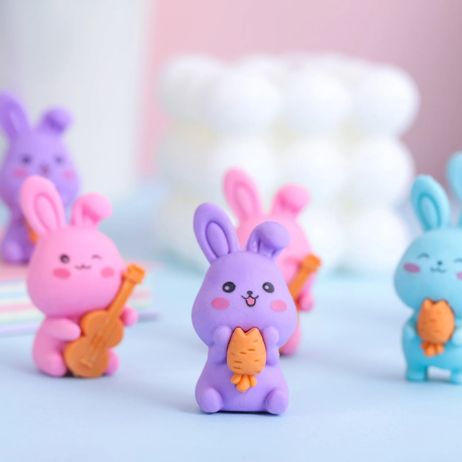 Lytwtw's-Cute Kawaii Rabbit Rubber Eraser Novelty Stationery Office and School Supplies 3 PCS