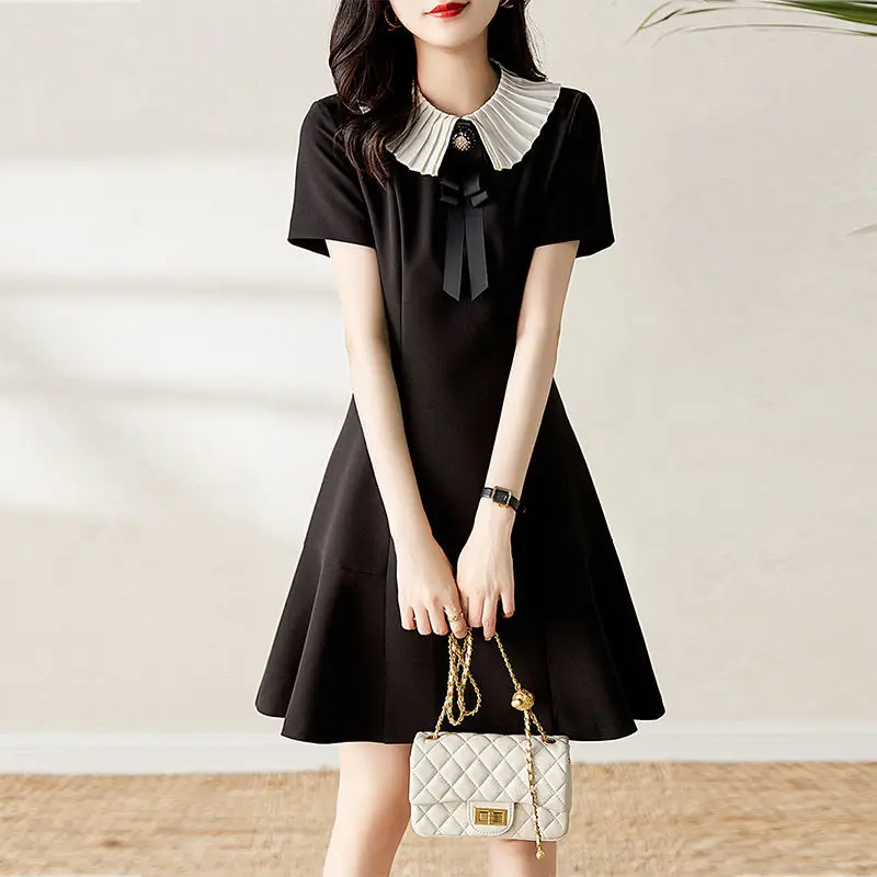 Chic Ruffles Peter Pan Collar abiti corti eleganti abiti da festa donna manica corta Slim a-line abito estivo da donna SL058