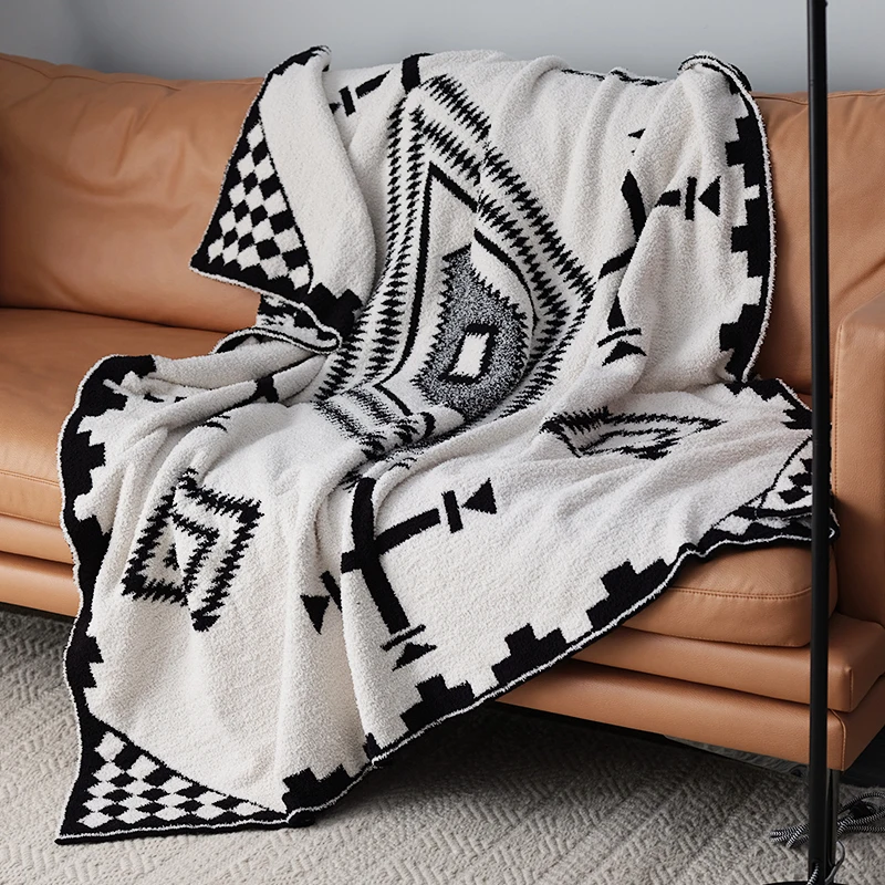 Winter Thickened Warm Nap Blanket Nordic Geometric Simple Decorative Blanket Black And White New Style