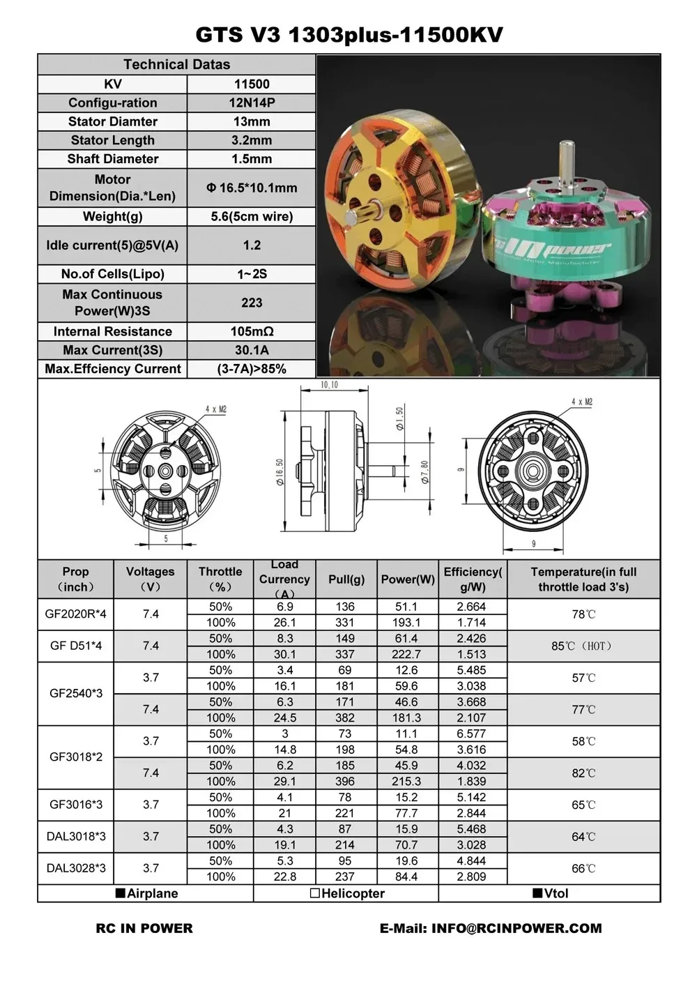 Rcinpower Gts V3 1303 Plus Bürstenloser Motor 5000/6000/8000/11500kv für Dji O3 Rc Fpv Freestyle 2-3 Zoll Drohne – Detail 3