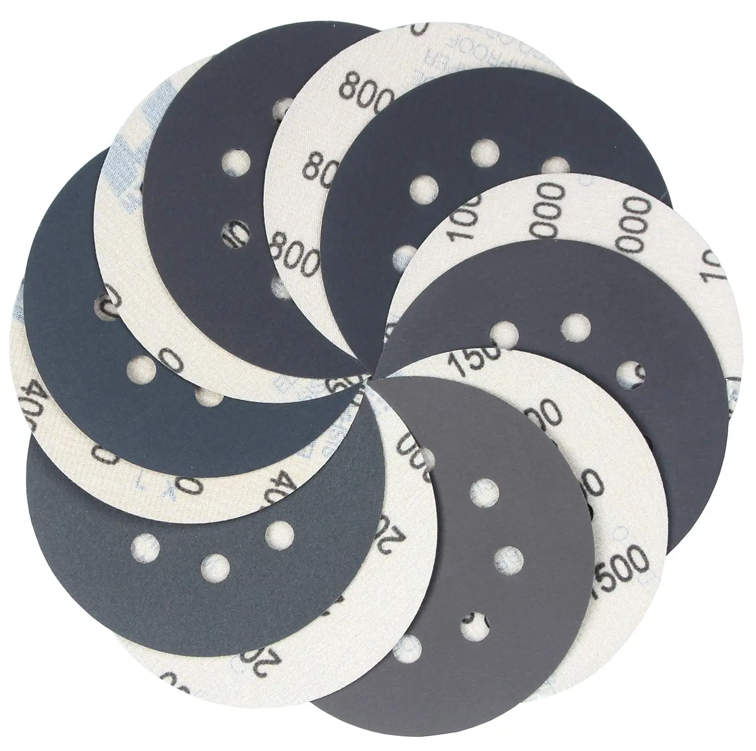 

5 Inch Wet Dry Sanding Discs, 60 Pcs Hook & Loop, 400-2000 Grit Silicon Carbide for Automotive Wood Metal