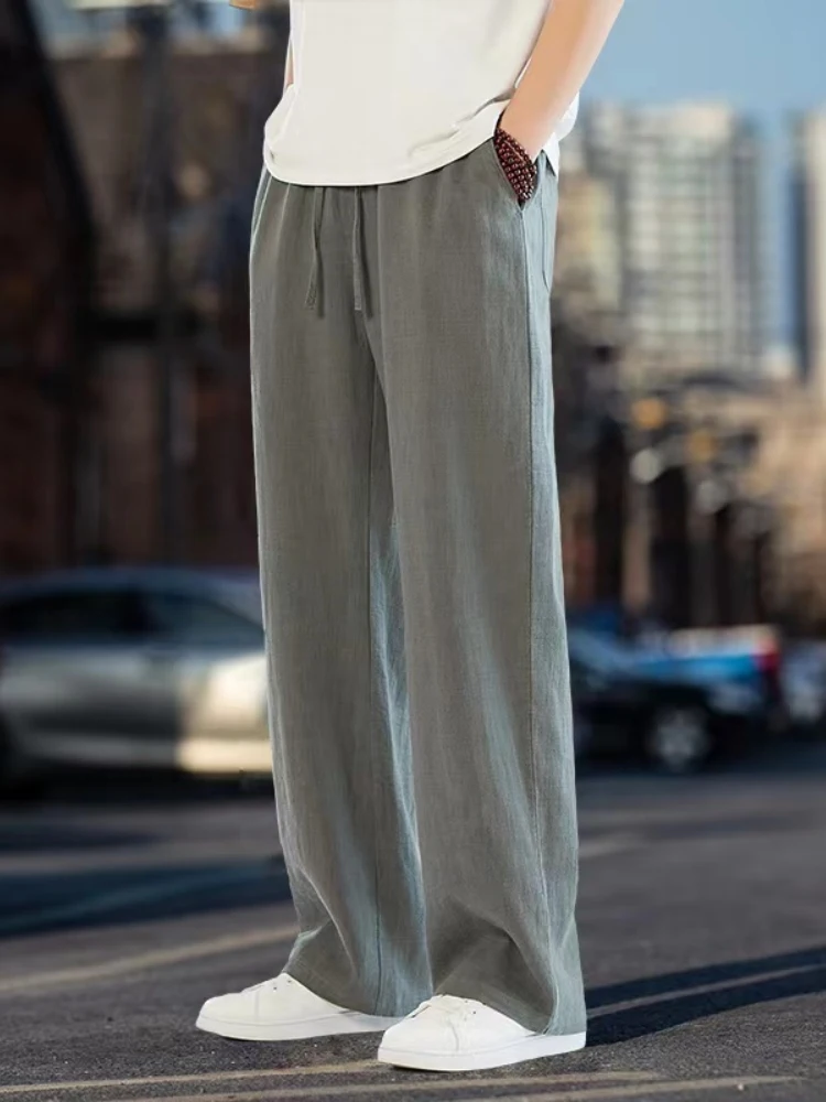 

Новые мужские летние брюки из хлопка и льна: прямые, свободные, широкие, повседневные, в китайском национальном стиле, комплект из льняных брюк